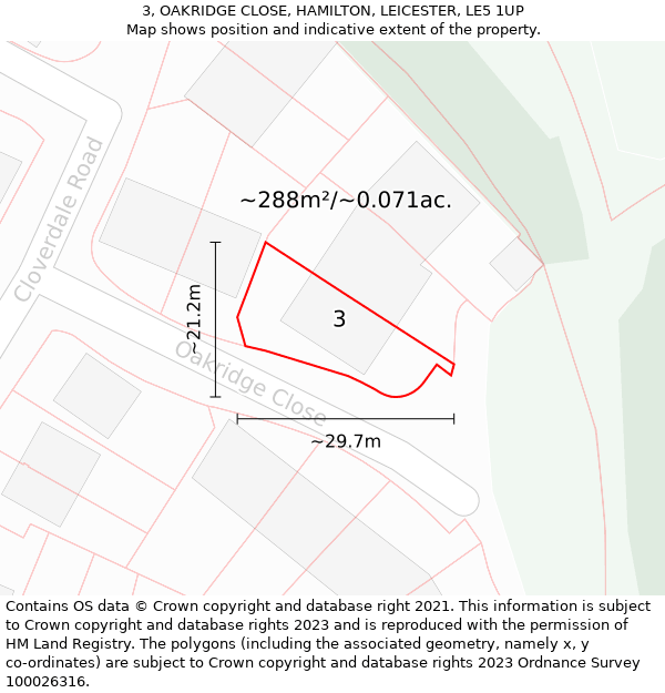 3, OAKRIDGE CLOSE, HAMILTON, LEICESTER, LE5 1UP: Plot and title map