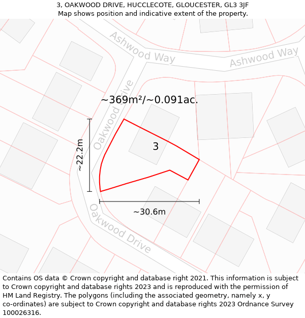 3, OAKWOOD DRIVE, HUCCLECOTE, GLOUCESTER, GL3 3JF: Plot and title map