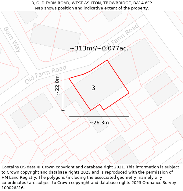 3, OLD FARM ROAD, WEST ASHTON, TROWBRIDGE, BA14 6FP: Plot and title map