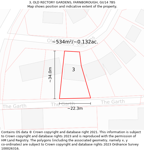 3, OLD RECTORY GARDENS, FARNBOROUGH, GU14 7BS: Plot and title map