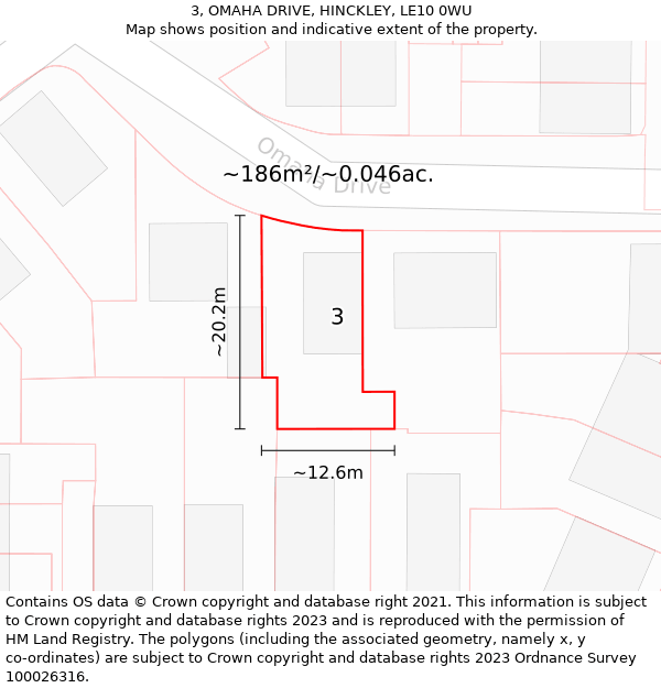 3, OMAHA DRIVE, HINCKLEY, LE10 0WU: Plot and title map