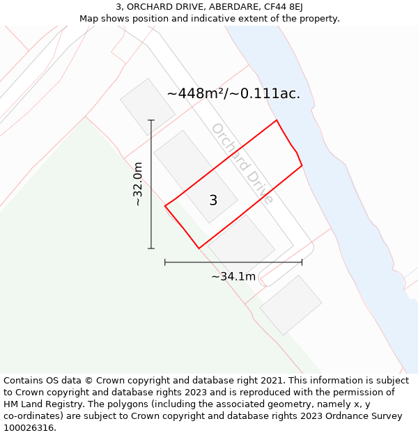 3, ORCHARD DRIVE, ABERDARE, CF44 8EJ: Plot and title map