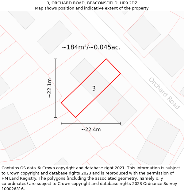 3, ORCHARD ROAD, BEACONSFIELD, HP9 2DZ: Plot and title map