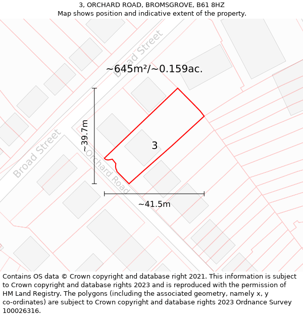 3, ORCHARD ROAD, BROMSGROVE, B61 8HZ: Plot and title map