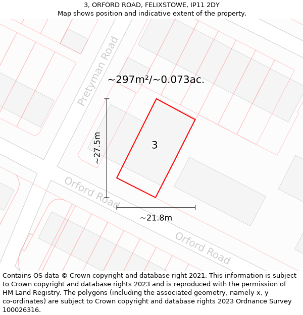 3, ORFORD ROAD, FELIXSTOWE, IP11 2DY: Plot and title map
