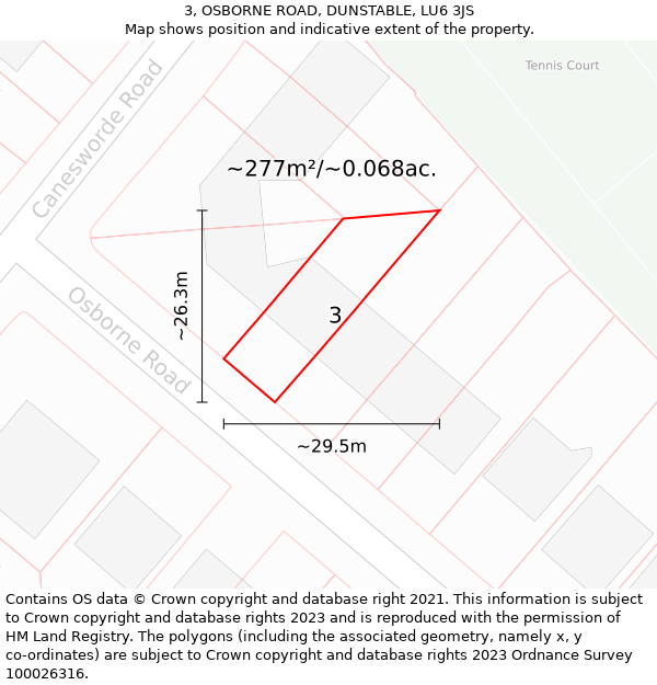 3, OSBORNE ROAD, DUNSTABLE, LU6 3JS: Plot and title map