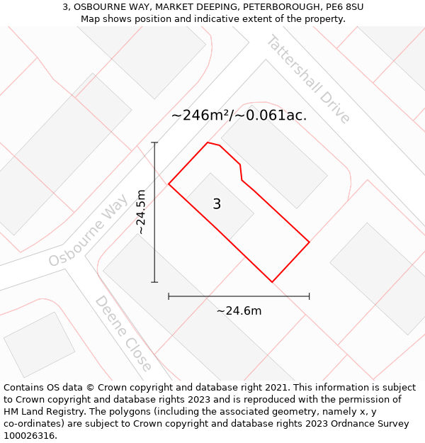 3, OSBOURNE WAY, MARKET DEEPING, PETERBOROUGH, PE6 8SU: Plot and title map