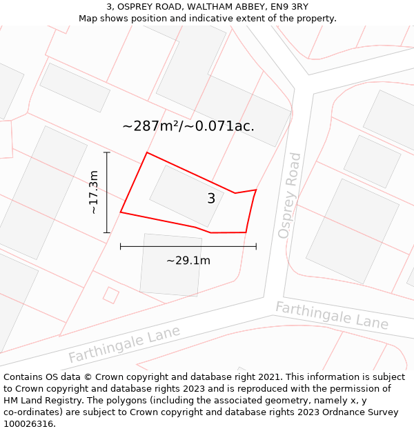 3, OSPREY ROAD, WALTHAM ABBEY, EN9 3RY: Plot and title map