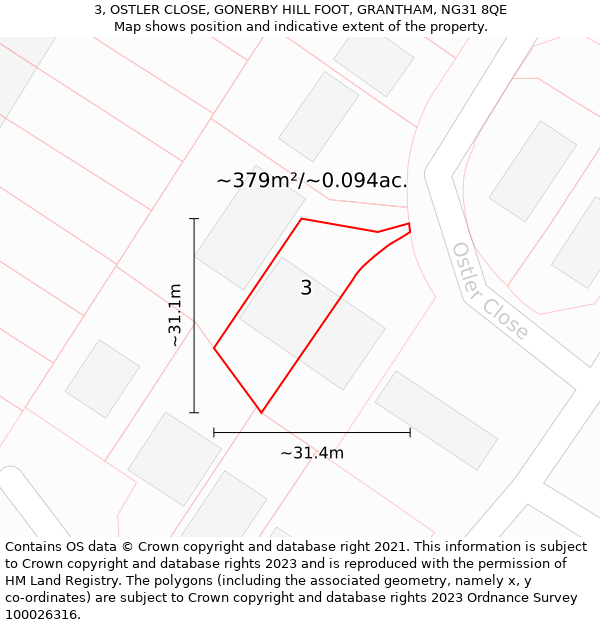 3, OSTLER CLOSE, GONERBY HILL FOOT, GRANTHAM, NG31 8QE: Plot and title map