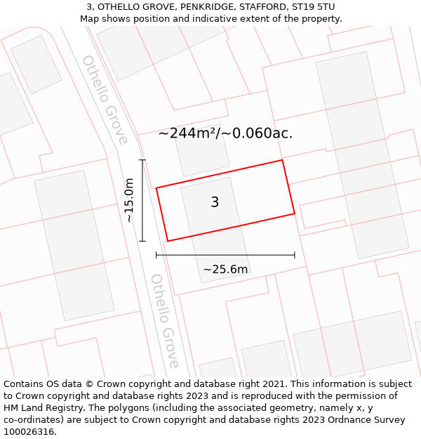 3, OTHELLO GROVE, PENKRIDGE, STAFFORD, ST19 5TU: Plot and title map