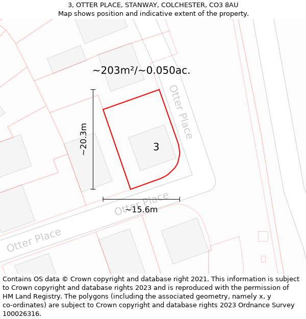 3, OTTER PLACE, STANWAY, COLCHESTER, CO3 8AU: Plot and title map