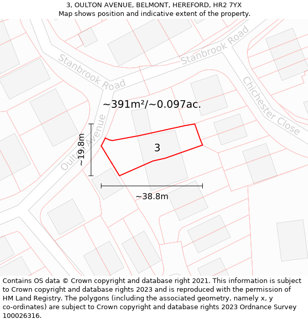 3, OULTON AVENUE, BELMONT, HEREFORD, HR2 7YX: Plot and title map