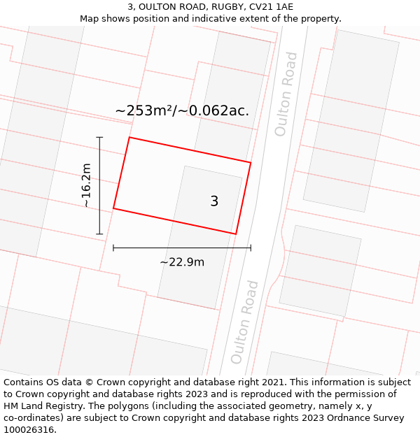 3, OULTON ROAD, RUGBY, CV21 1AE: Plot and title map