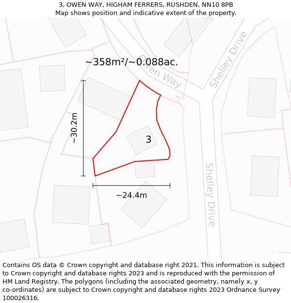 3, OWEN WAY, HIGHAM FERRERS, RUSHDEN, NN10 8PB: Plot and title map