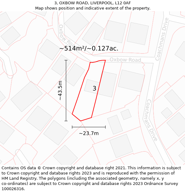 3, OXBOW ROAD, LIVERPOOL, L12 0AF: Plot and title map