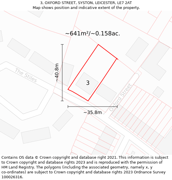 3, OXFORD STREET, SYSTON, LEICESTER, LE7 2AT: Plot and title map