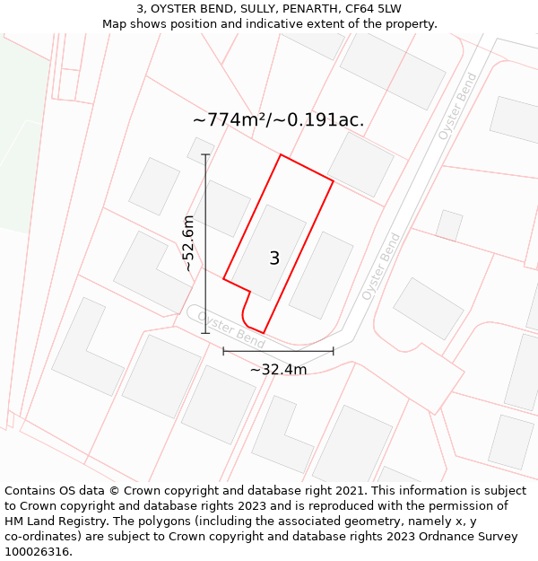 3, OYSTER BEND, SULLY, PENARTH, CF64 5LW: Plot and title map