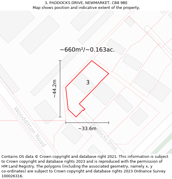 3, PADDOCKS DRIVE, NEWMARKET, CB8 9BE: Plot and title map