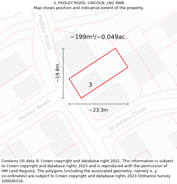 3, PADLEY ROAD, LINCOLN, LN2 4WB: Plot and title map