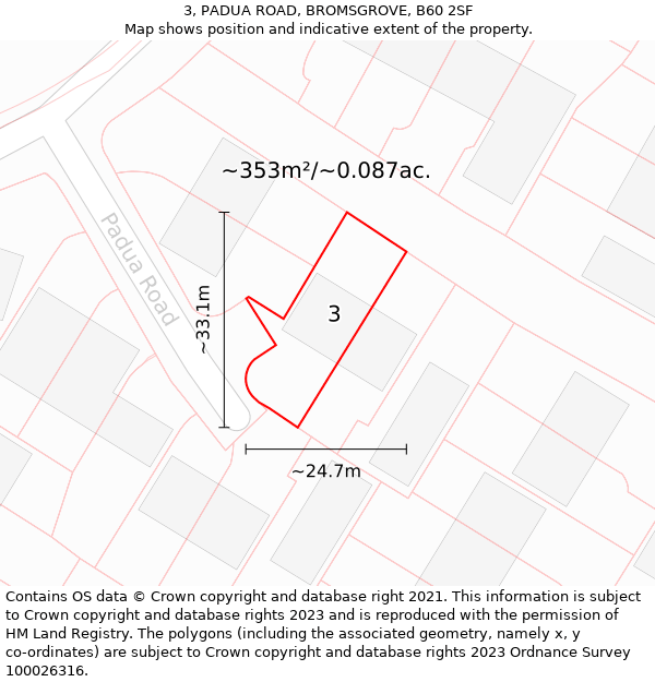 3, PADUA ROAD, BROMSGROVE, B60 2SF: Plot and title map