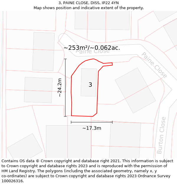 3, PAINE CLOSE, DISS, IP22 4YN: Plot and title map