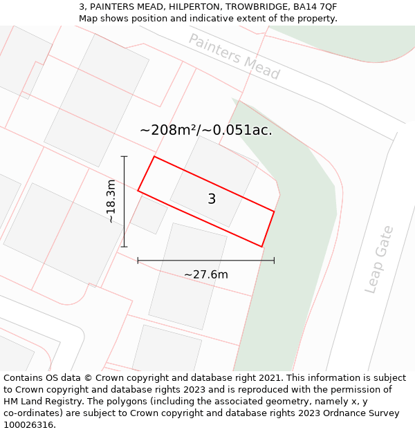 3, PAINTERS MEAD, HILPERTON, TROWBRIDGE, BA14 7QF: Plot and title map