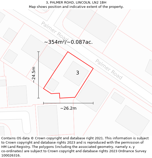 3, PALMER ROAD, LINCOLN, LN2 1BH: Plot and title map