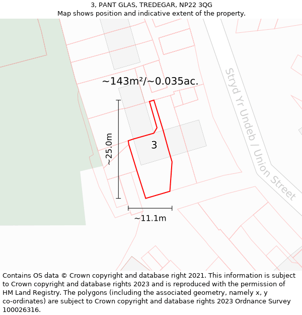 3, PANT GLAS, TREDEGAR, NP22 3QG: Plot and title map