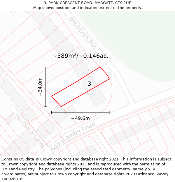 3, PARK CRESCENT ROAD, MARGATE, CT9 1UE: Plot and title map