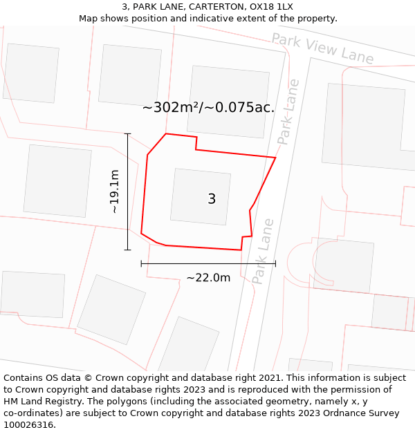 3, PARK LANE, CARTERTON, OX18 1LX: Plot and title map