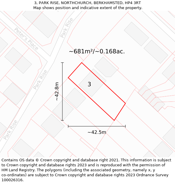 3, PARK RISE, NORTHCHURCH, BERKHAMSTED, HP4 3RT: Plot and title map