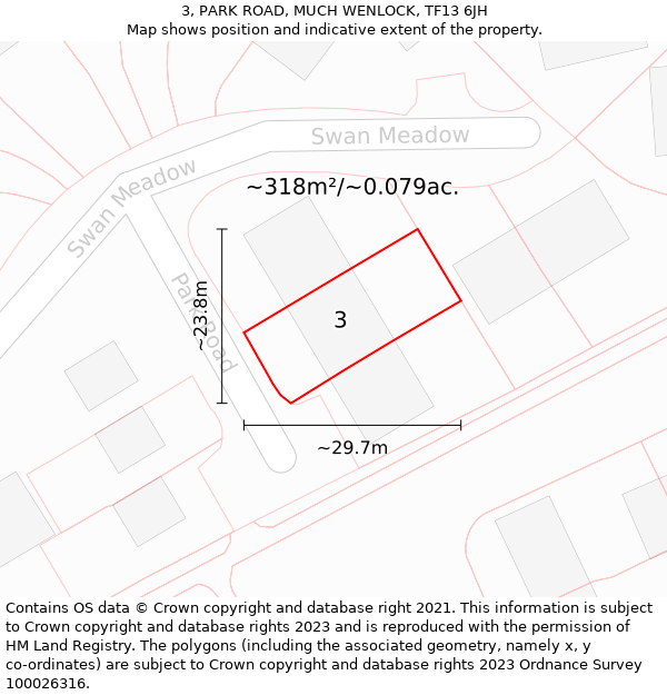 3, PARK ROAD, MUCH WENLOCK, TF13 6JH: Plot and title map