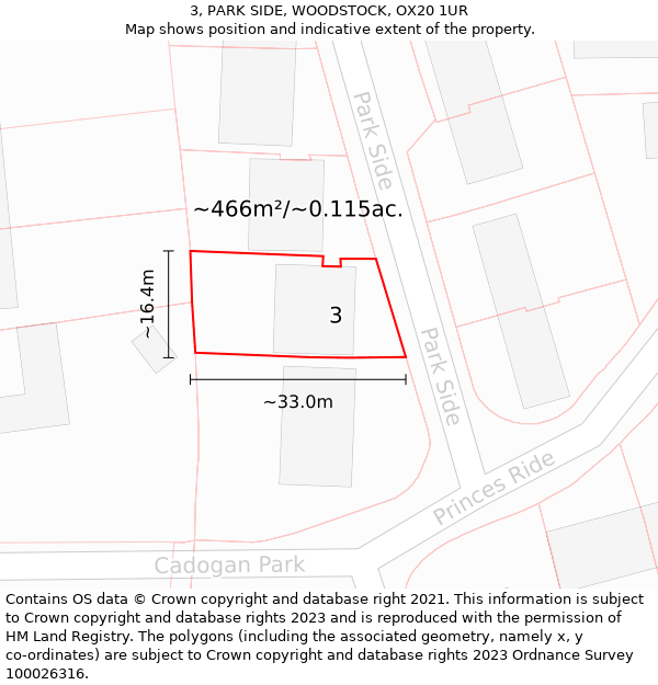 3, PARK SIDE, WOODSTOCK, OX20 1UR: Plot and title map