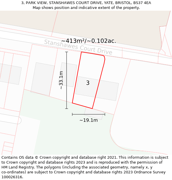 3, PARK VIEW, STANSHAWES COURT DRIVE, YATE, BRISTOL, BS37 4EA: Plot and title map