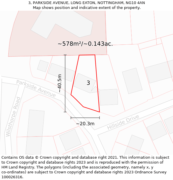 3, PARKSIDE AVENUE, LONG EATON, NOTTINGHAM, NG10 4AN: Plot and title map