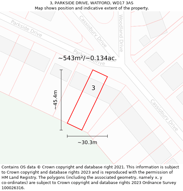 3, PARKSIDE DRIVE, WATFORD, WD17 3AS: Plot and title map