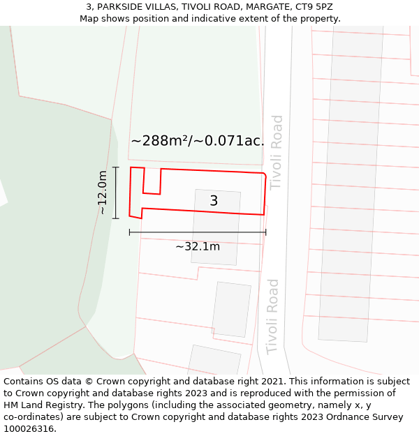 3, PARKSIDE VILLAS, TIVOLI ROAD, MARGATE, CT9 5PZ: Plot and title map