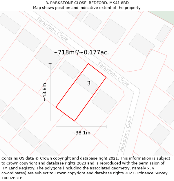 3, PARKSTONE CLOSE, BEDFORD, MK41 8BD: Plot and title map