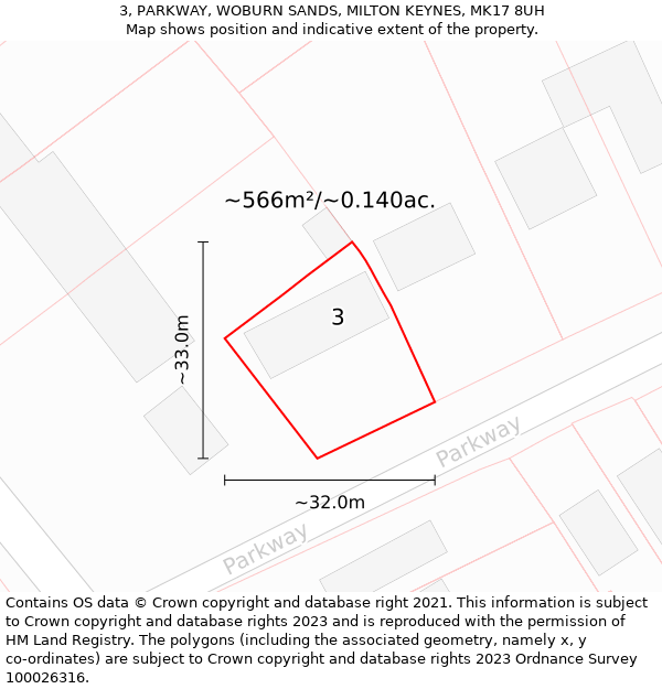 3, PARKWAY, WOBURN SANDS, MILTON KEYNES, MK17 8UH: Plot and title map