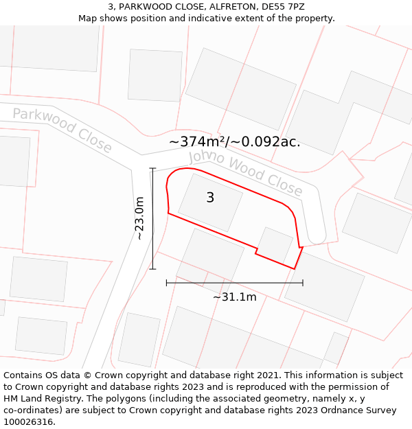 3, PARKWOOD CLOSE, ALFRETON, DE55 7PZ: Plot and title map