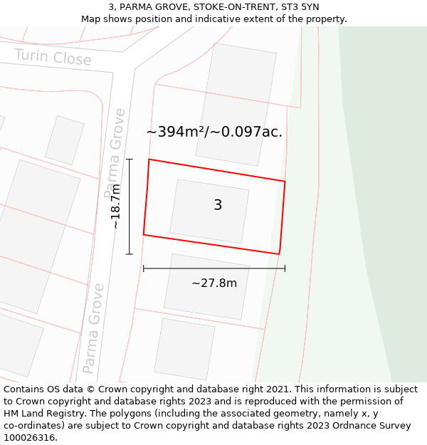 3, PARMA GROVE, STOKE-ON-TRENT, ST3 5YN: Plot and title map