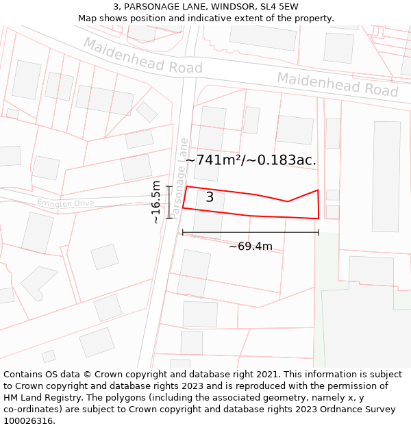 3, PARSONAGE LANE, WINDSOR, SL4 5EW: Plot and title map