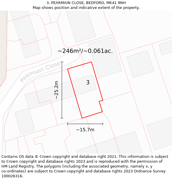 3, PEARMAIN CLOSE, BEDFORD, MK41 9NH: Plot and title map