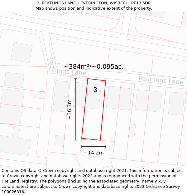 3, PEATLINGS LANE, LEVERINGTON, WISBECH, PE13 5DP: Plot and title map