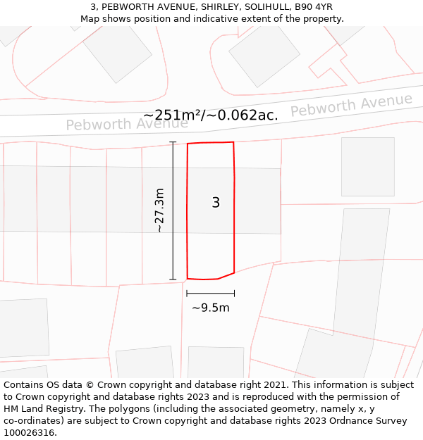 3, PEBWORTH AVENUE, SHIRLEY, SOLIHULL, B90 4YR: Plot and title map