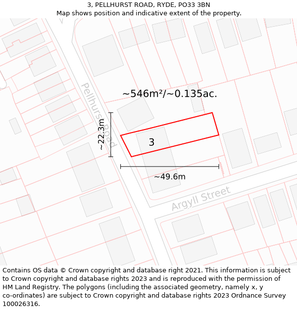 3, PELLHURST ROAD, RYDE, PO33 3BN: Plot and title map