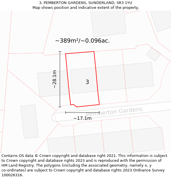 3, PEMBERTON GARDENS, SUNDERLAND, SR3 1YU: Plot and title map