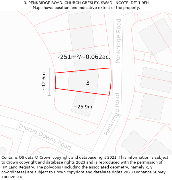 3, PENKRIDGE ROAD, CHURCH GRESLEY, SWADLINCOTE, DE11 9FH: Plot and title map