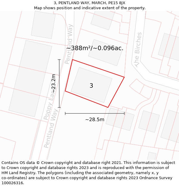 3, PENTLAND WAY, MARCH, PE15 8JX: Plot and title map