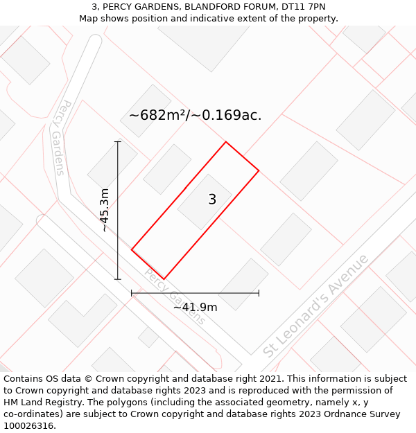 3, PERCY GARDENS, BLANDFORD FORUM, DT11 7PN: Plot and title map